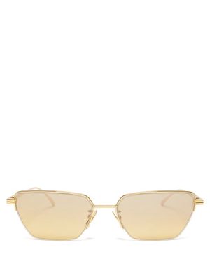 Bottega Veneta Eyewear - Half-rim Rectangular Metal Sunglasses - Womens - Gold