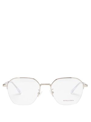 Bottega Veneta Eyewear - Half-rim Round Metal Glasses - Mens - Silver