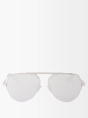 Bottega Veneta Eyewear - Mirrored Aviator Metal Sunglasses - Womens - Silver