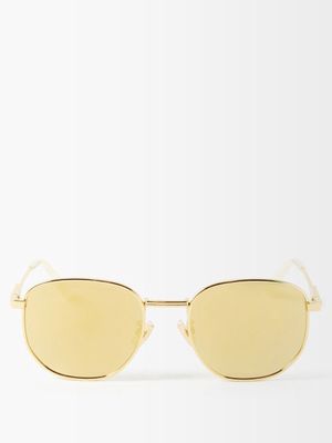 Bottega Veneta Eyewear - Oversized Round Mirrored Metal Sunglasses - Womens - Gold