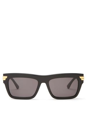 Bottega Veneta Eyewear - Rectangular Acetate Sunglasses - Womens - Black Grey