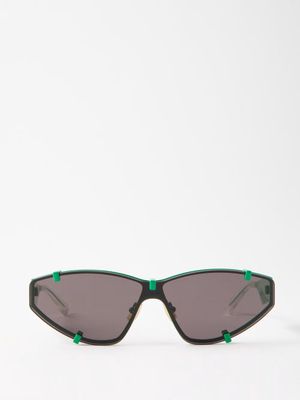 Bottega Veneta Eyewear - Ribbon-logo Cat-eye Metal Sunglasses - Mens - Green Black
