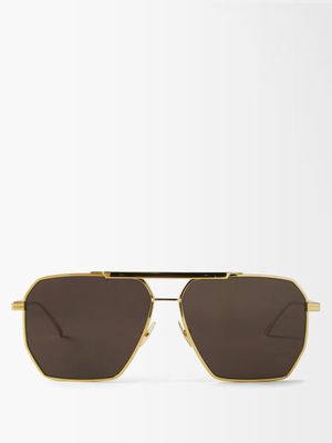 Bottega Veneta Eyewear - Square Aviator Metal Sunglasses - Mens - Gold Multi
