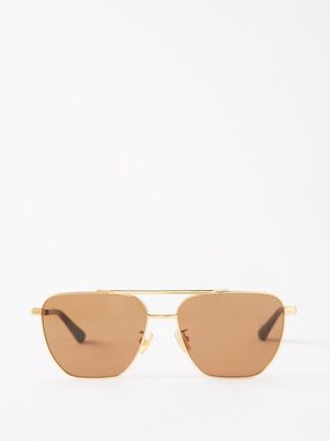 Bottega Veneta Eyewear - Square Metal Sunglasses - Womens - Gold Brown