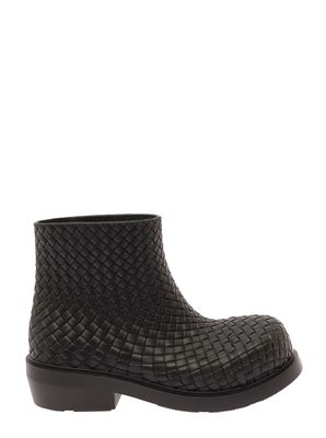 Bottega Veneta fireman Black Boots With All-over Intreccio Motif In Bio Rubber Man