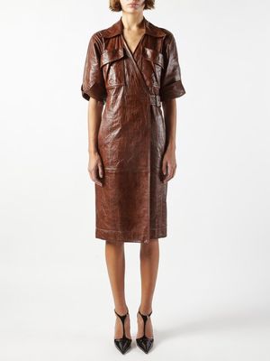 Bottega Veneta - Flap-pocket Belted Leather Shirt Dress - Womens - Brown