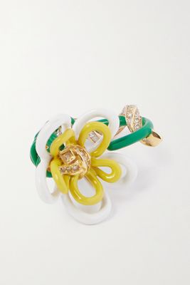 Bottega Veneta - Flora Gold-tone, Crystal And Enamel Ring - White