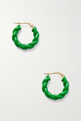 Bottega Veneta - Gold-tone And Enamel Hoop Earrings - Green