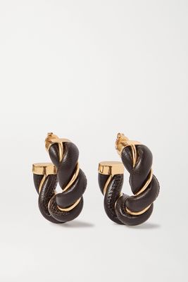Bottega Veneta - Gold-tone And Leather Hoop Earrings - Black
