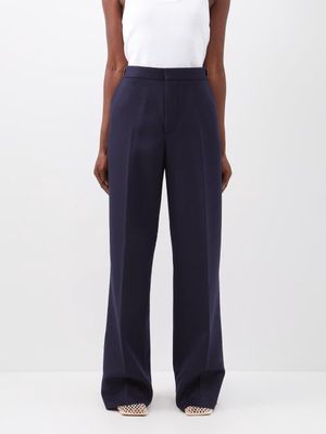 Bottega Veneta - High-rise Wool Wide-leg Trousers - Womens - Navy