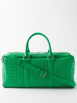 Bottega Veneta - Intercciato-leather Holdall - Mens - Mid Green