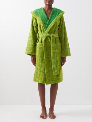 Bottega Veneta - Intrecciato-jacquard Cotton-terry Bathrobe - Womens - Green Multi