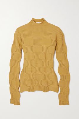 Bottega Veneta - Intrecciato Ribbed Wool-blend Turtleneck Sweater - Yellow