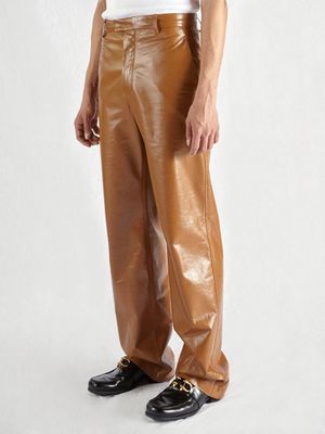 Bottega Veneta - Inverted-pocket Leather Trousers - Mens - Brown