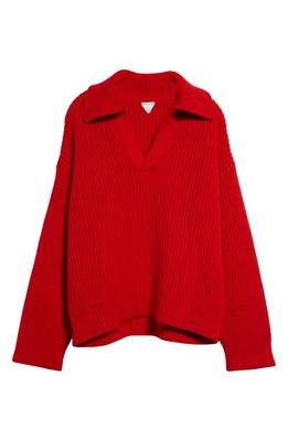 Bottega Veneta Johnny Collar Wool & Cashmere Rib Polo Sweater in 6404 Vernis