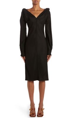 Bottega Veneta Knotted Shoulder Long Sleeve Drill Dress in 1000 Black