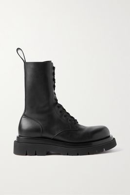 Bottega Veneta - Lace-up Leather Ankle Boots - Black