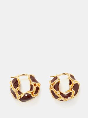Bottega Veneta - Lava 18kt Gold-plated Silver Hoop Earrings - Womens - Burgundy Multi