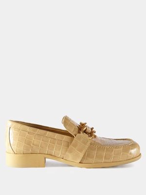 Bottega Veneta - Madame Patent Crocodile-effect Leather Loafers - Womens - Cream