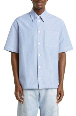 Bottega Veneta Men's Stripe Cotton Seersucker Button-Up Shirt in 4028 Blue White