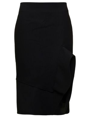 Bottega Veneta Midi Black Skirt With Split In Structured Cotton Blend Woman