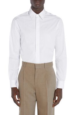 Bottega Veneta Narrow Pinstripe Button-Up Oxford Shirt in White/Grey