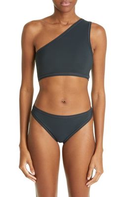 Bottega Veneta One-Shoulder Two-Piece Swimsuit in Inkwell/Black