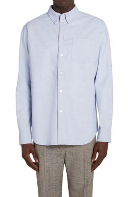 Bottega Veneta Oxford Print Leather Button-Down Shirt in 4132 Light Blue