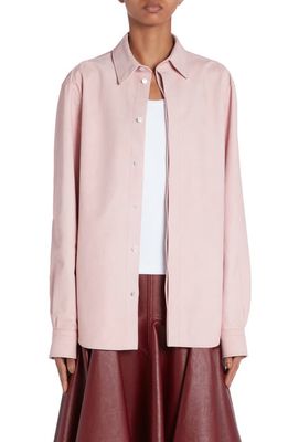 Bottega Veneta Piqué Print Nubuck Leather Button-Up Shirt in Pale Pink