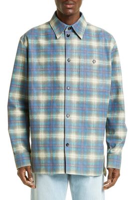 Bottega Veneta Plaid Flannel Print Leather Shirt Jacket in 4116 Multi Light Blue