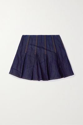 Bottega Veneta - Pleated Crinkled-denim Mini Skirt - Blue