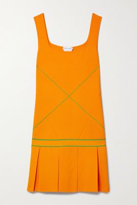 Bottega Veneta - Pleated Embroidered Knitted Mini Dress - Orange