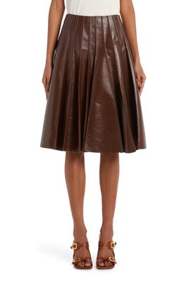Bottega Veneta Pleated Leather Skirt in Dark Milk Chocolate
