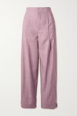 Bottega Veneta - Pleated Mélange Wool Pants - Pink