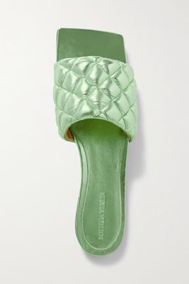 Bottega Veneta - Quilted Metallic Leather Slides - Green