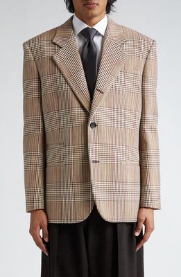 Bottega Veneta Relaxed Fit Check Double Face Cotton Blend Blazer in Brown/White/Yellow