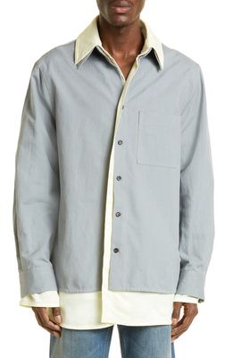 Bottega Veneta Relaxed Fit Layered Button-Up Shirt in 1248 Vapor Camocile