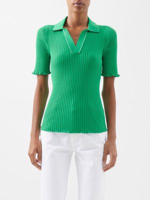Bottega Veneta - Ribbed Cotton-jersey Polo Shirt - Womens - Green