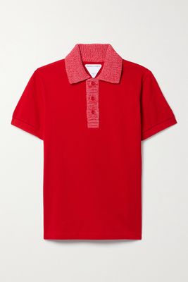 Bottega Veneta - Ribbed-knit Trimmed Cotton-piqué Polo Shirt - Red