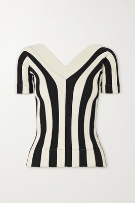 Bottega Veneta - Ribbed Striped Linen-blend Top - White