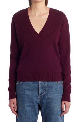 Bottega Veneta Ribbed V-Neck Cashmere Blend Sweater in Ox Blood