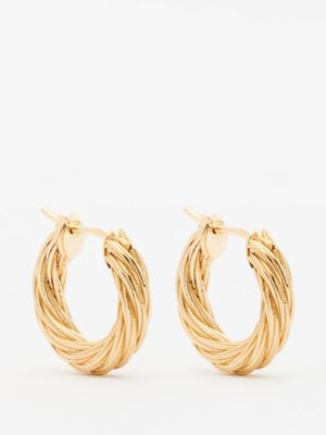 Bottega Veneta - Rope-twist 18kt Gold-plated Silver Hoop Earrings - Womens - Yellow Gold