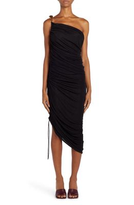 Bottega Veneta Ruched One-Shoulder Jersey Dress in Black