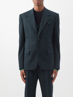 Bottega Veneta - Single-breasted Wool Blend-twill Suit Jacket - Mens - Dark Green