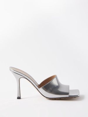 Bottega Veneta - Stretch Square-toe Leather Mules - Womens - Silver