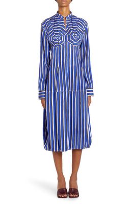 Bottega Veneta Stripe Long Sleeve Midi Dress in Blue/Black
