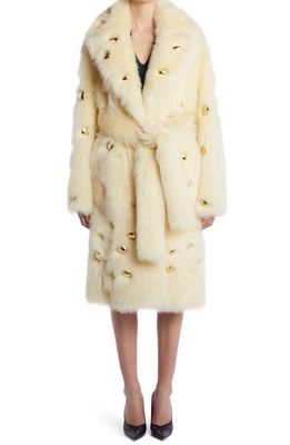 Bottega Veneta Studded Genuine Shearling Wrap Coat in Camomile