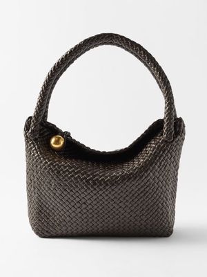 Bottega Veneta - Tosca Intrecciato-leather Shoulder Bag - Womens - Dark Brown