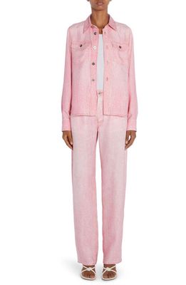 Bottega Veneta Trompe l'Oeil Denim Print Button-Up Shirt in Pink/White