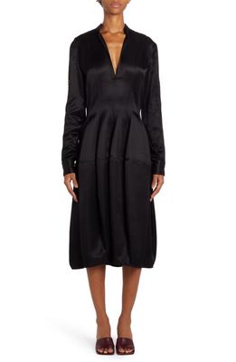 Bottega Veneta Washed Twill Long Sleeve Fit & Flare Midi Dress in Black